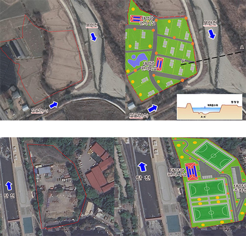 도농복합형 변경 전후(사진 위 왼쪽부터), 도시복합형 변경 전후(사진 아래쪽 왼쪽부터)